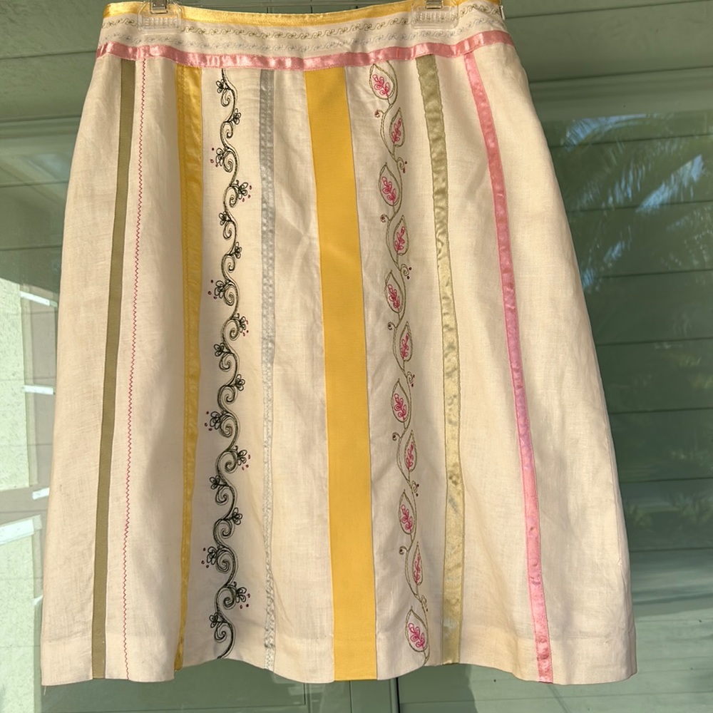 PARAPHRASE Multicolor Vertical Patch A-Line Linen/Cotton Skirt Size 10